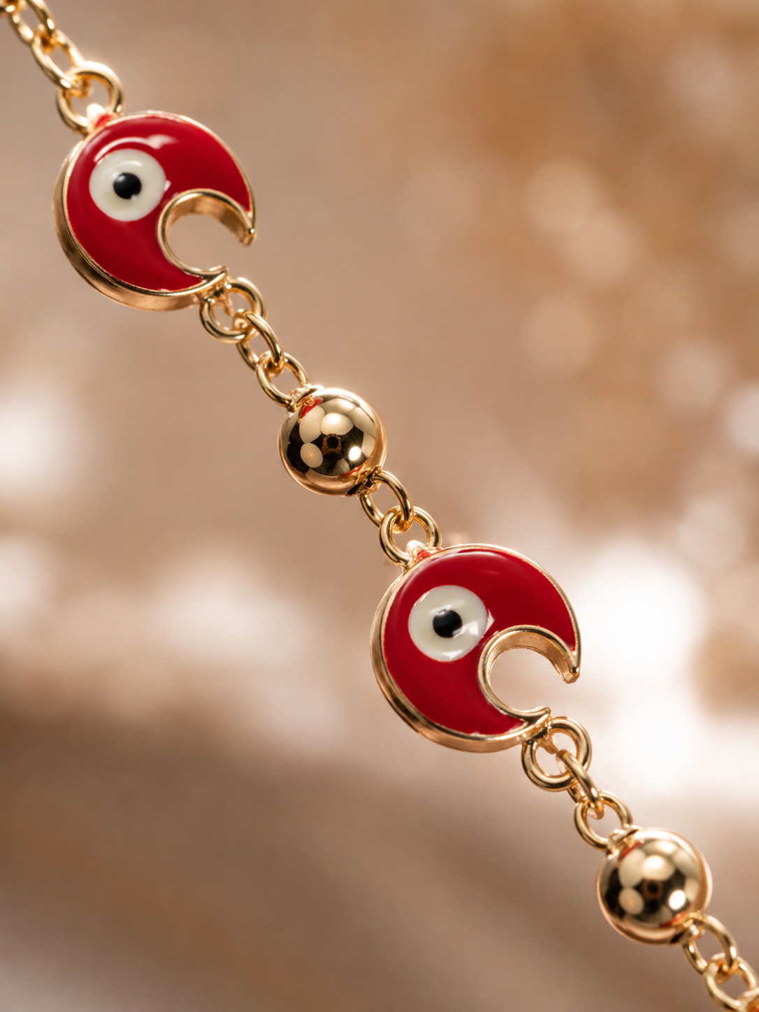 Tobillera Ojo Turco Rojo en Oro Laminado 14K para Mujer