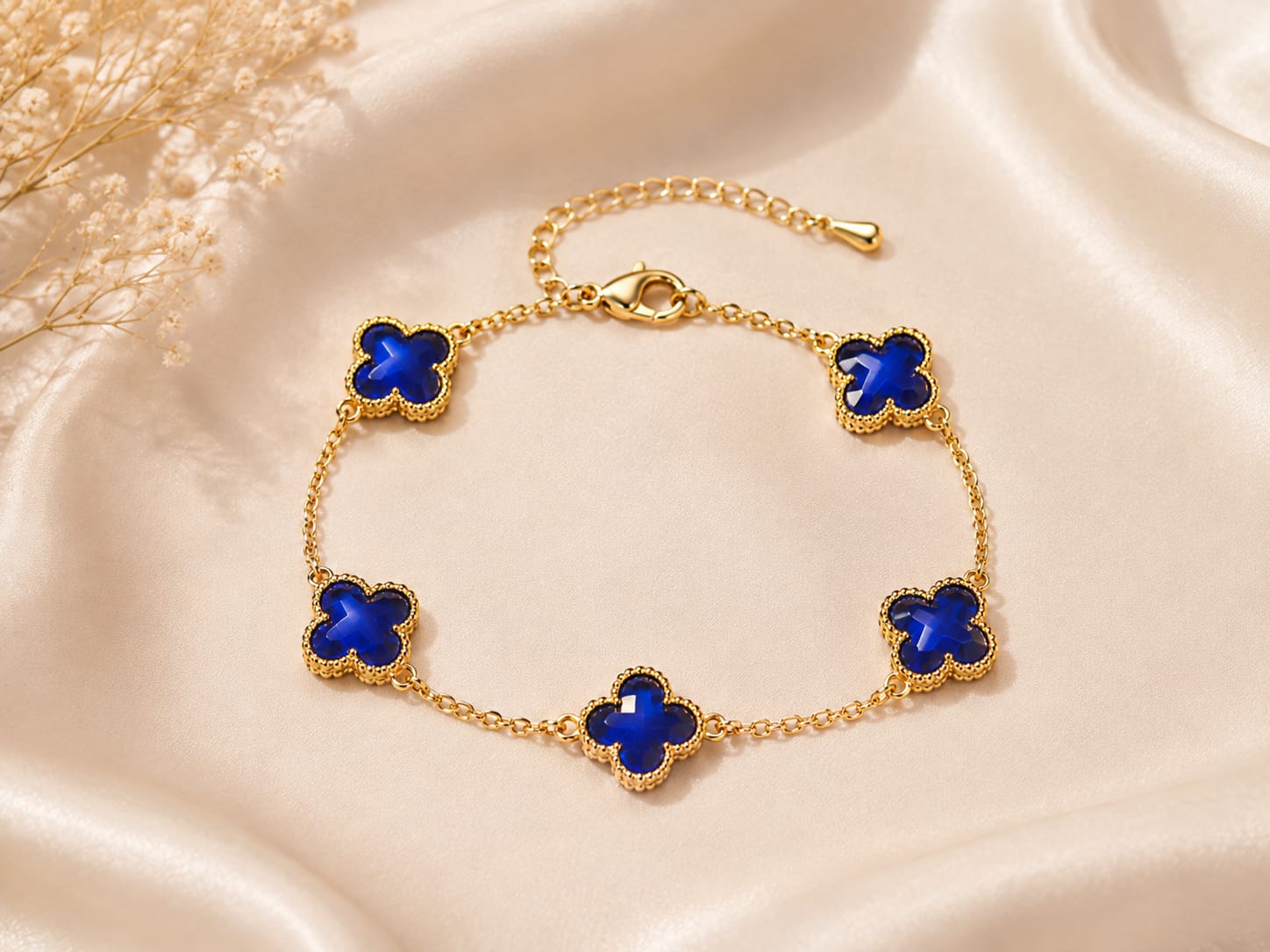 Pulsera trébol azul - Oro laminado 14K