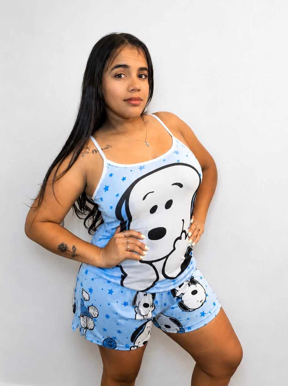 Pijama de Tirantes Azul Claro con Short