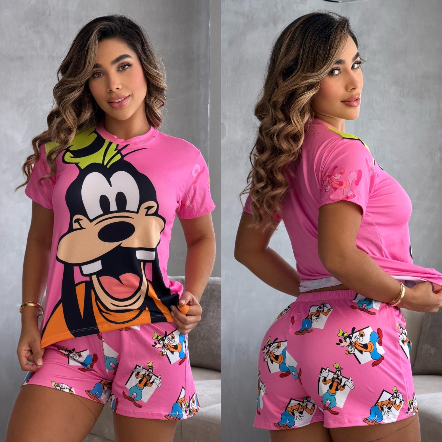 Pijama de mangas rosa con short
