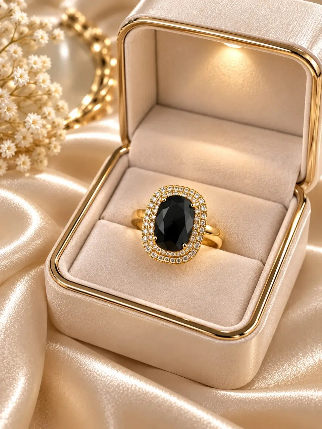 Black Elegance Ring – 14K Gold Filled