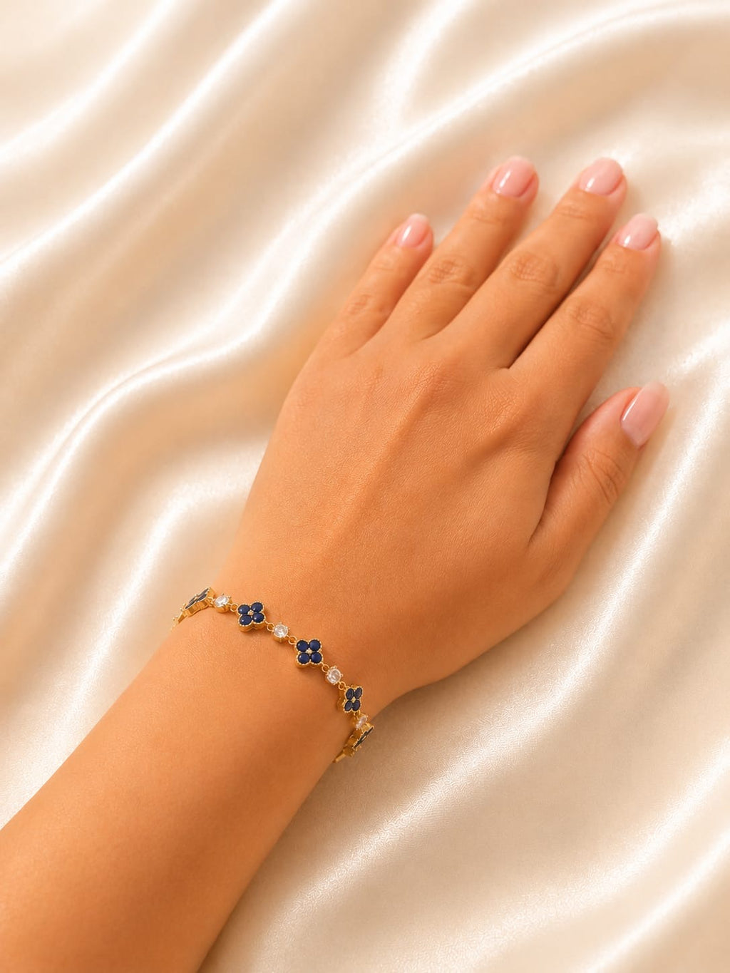Pulsera de Flores azul oscuro - Oro laminado 14K con cristales