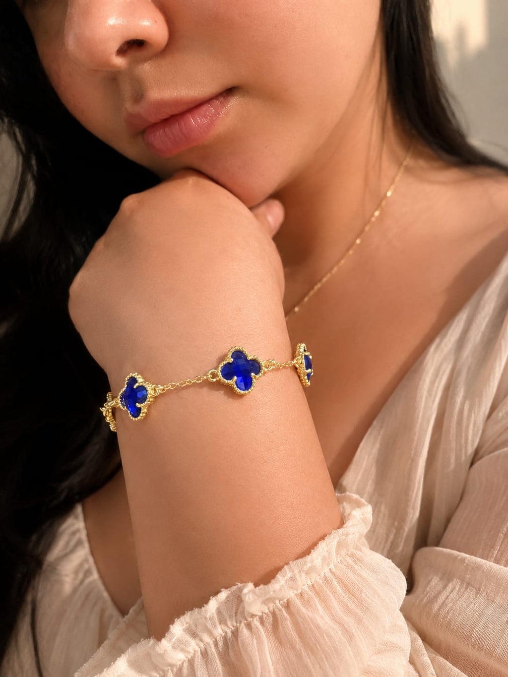Pulsera trébol azul - Oro laminado 14K